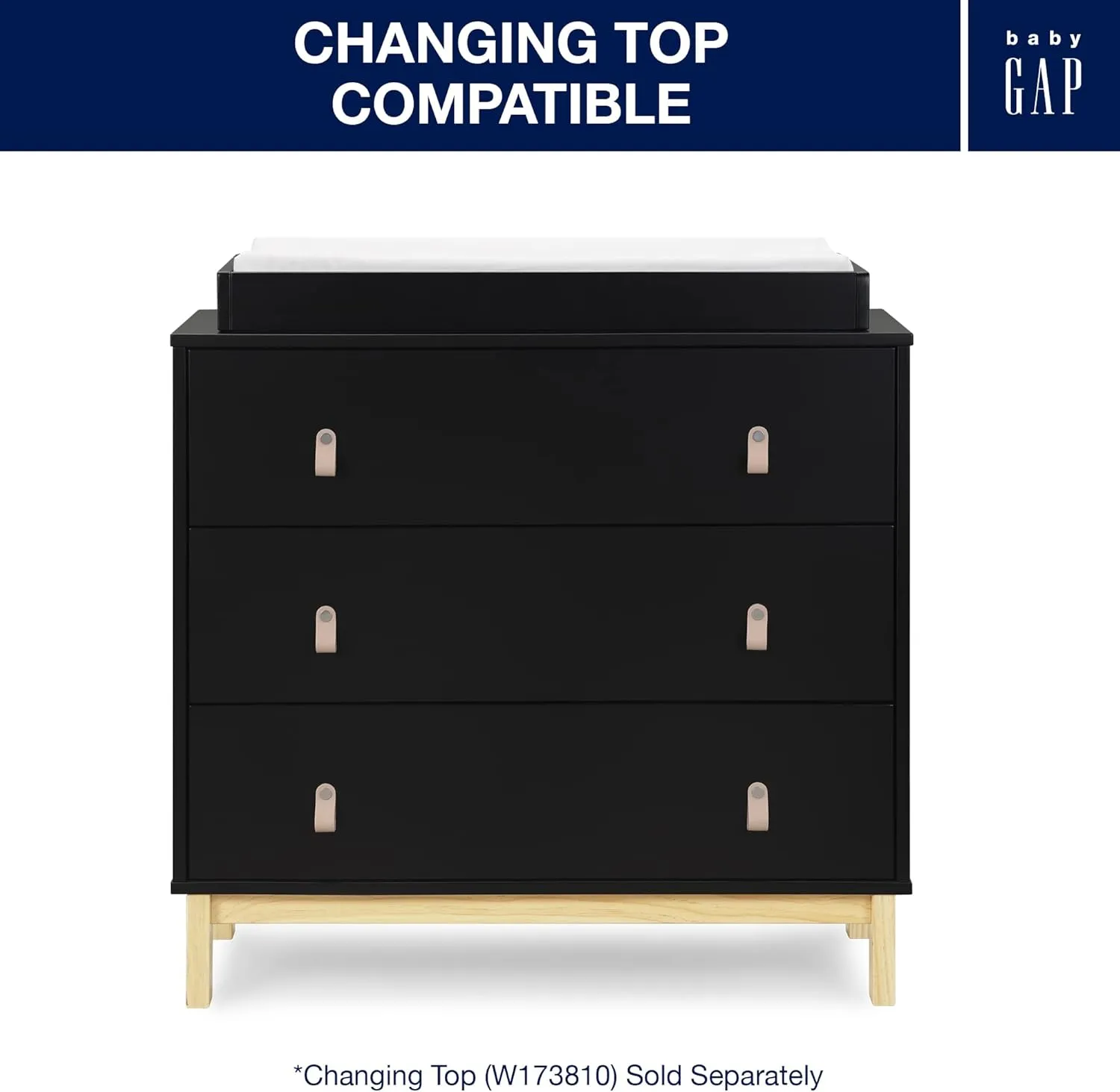 GAP babyGap Legacy 3 Drawer Dresser with Leather Pulls, Ebony/Natural