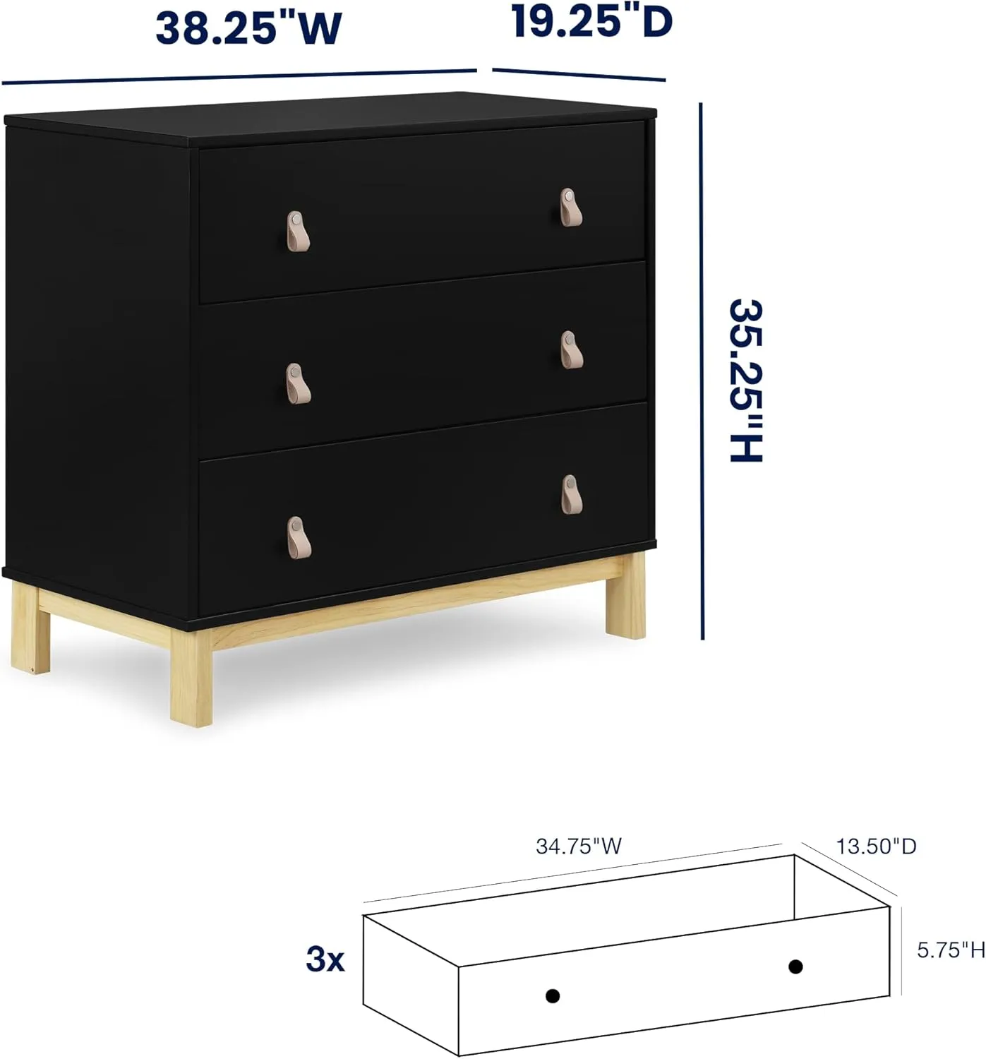 GAP babyGap Legacy 3 Drawer Dresser with Leather Pulls, Ebony/Natural