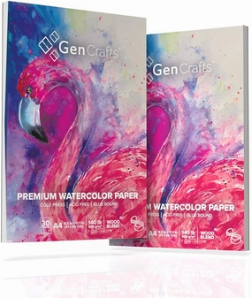 GenCrafts Watercolor Paper Pad 2 Pack - A4 8.3x11.7-60 Sheets Total (140lb/ 300gsm) - Cold Press Acid Free Art Sketchbook Pad for Painting & Drawing, Wet, Mixed Media