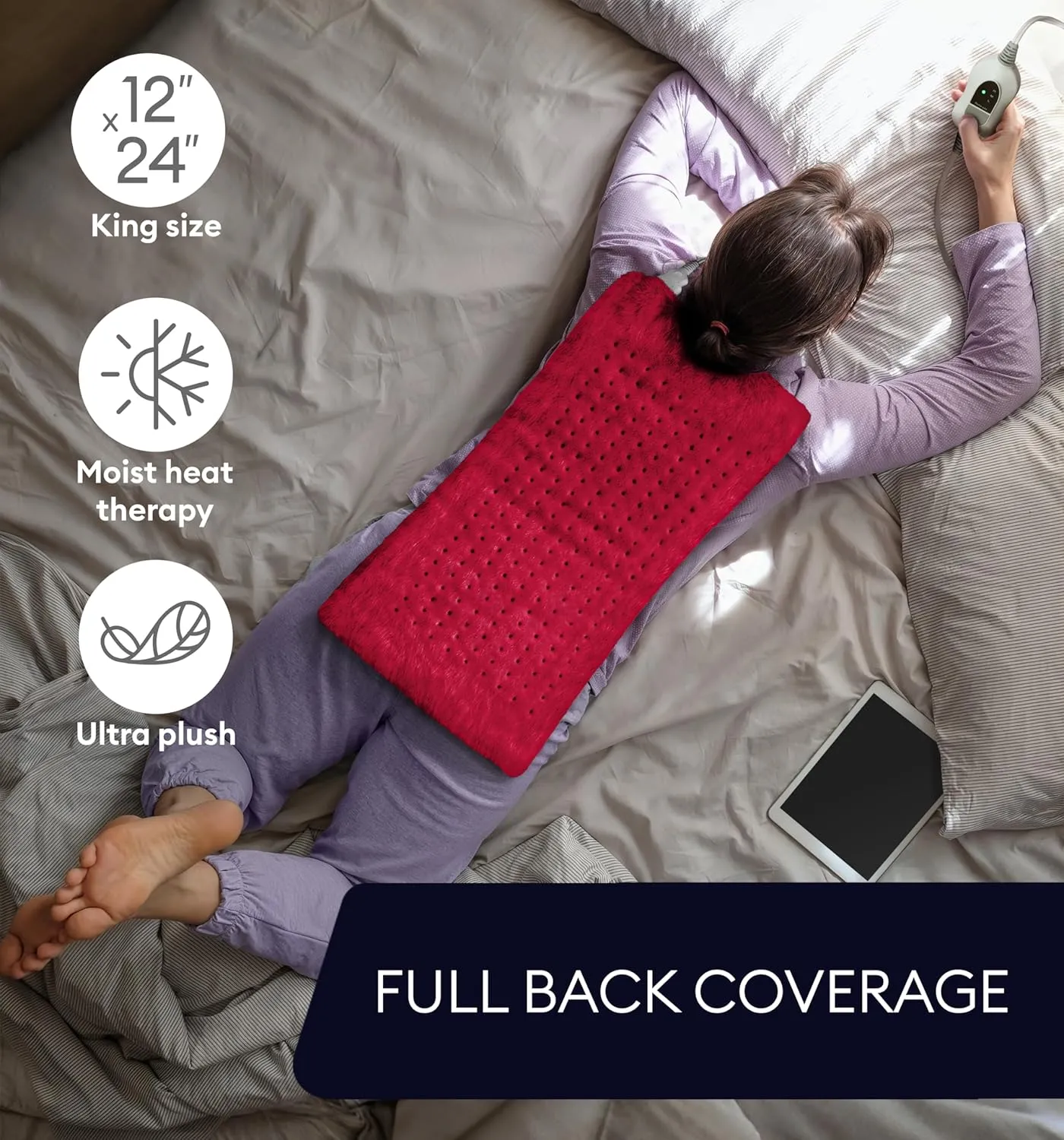 GENIANI XL Heating Pad for Back Pain & Menstrual Pain Relief, FSA HSA Eligible, Auto Shut Off, Machine Washable, Moist Heat Pad for Neck and Shoulder, Cramps Relief, Heat Patche Viva Magenta 12'‘×24’’