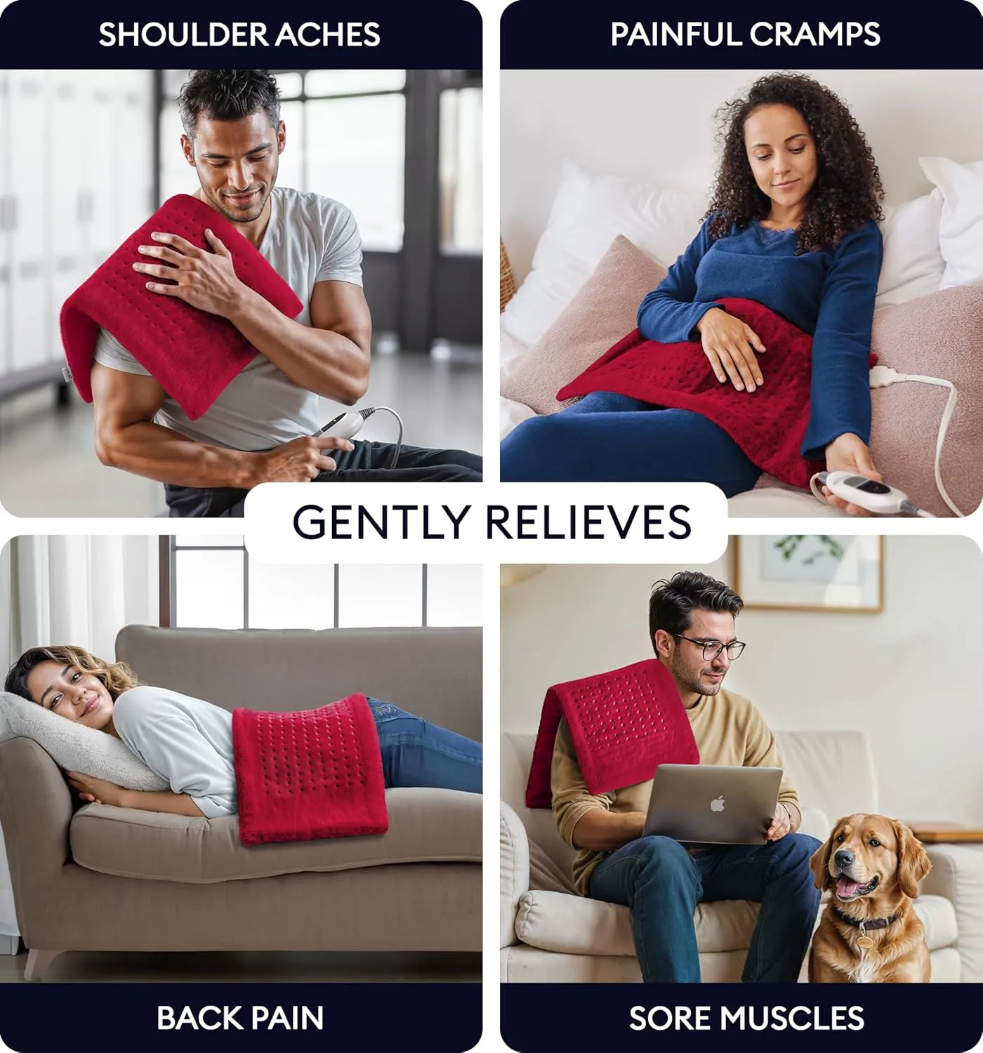 GENIANI XL Heating Pad for Back Pain & Menstrual Pain Relief, FSA HSA Eligible, Auto Shut Off, Machine Washable, Moist Heat Pad for Neck and Shoulder, Cramps Relief, Heat Patche Viva Magenta 12'‘×24’’