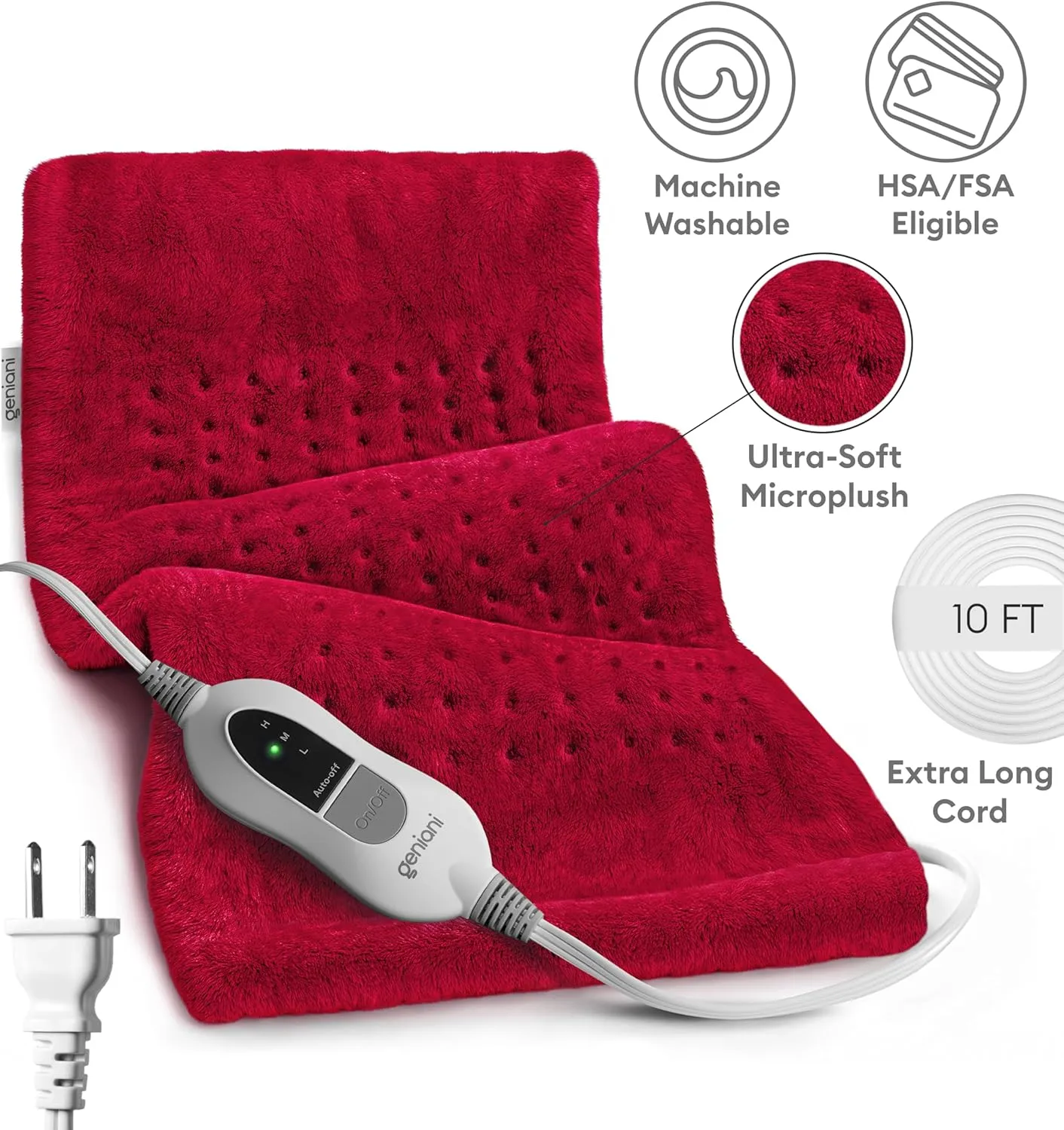 GENIANI XL Heating Pad for Back Pain & Menstrual Pain Relief, FSA HSA Eligible, Auto Shut Off, Machine Washable, Moist Heat Pad for Neck and Shoulder, Cramps Relief, Heat Patche Viva Magenta 12'‘×24’’
