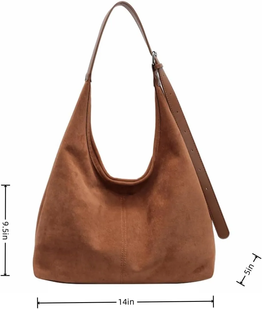 Genuine Suede Hobo Tote Bag for Women - Adjustable Strap Slouchy Office Handbag