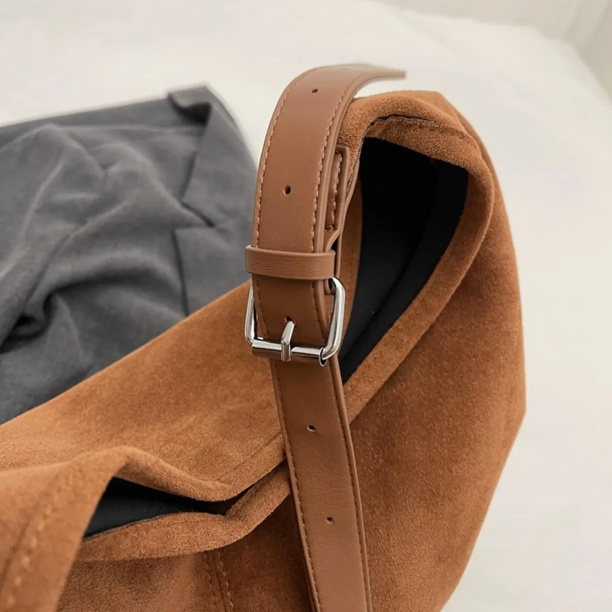 Genuine Suede Hobo Tote Bag for Women - Adjustable Strap Slouchy Office Handbag