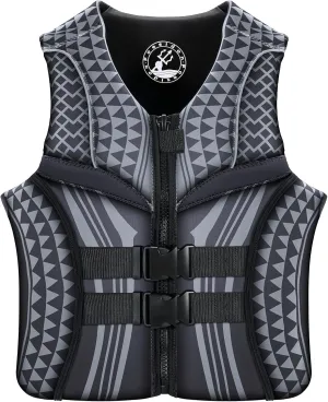 Geometric Print Life Vest, Zipper Front, Adjustable Buckles