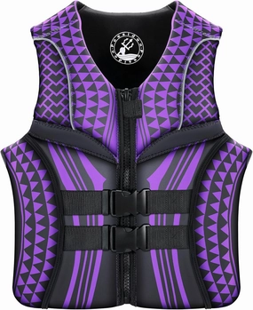Geometric Print Life Vest, Zipper Front, Adjustable Buckles