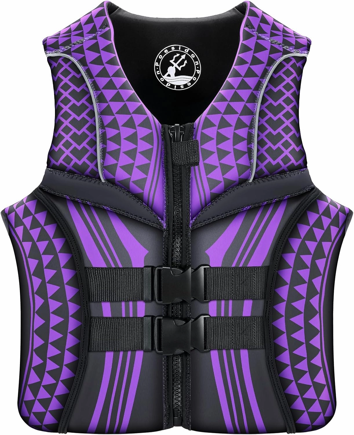 Geometric Print Life Vest, Zipper Front, Adjustable Buckles