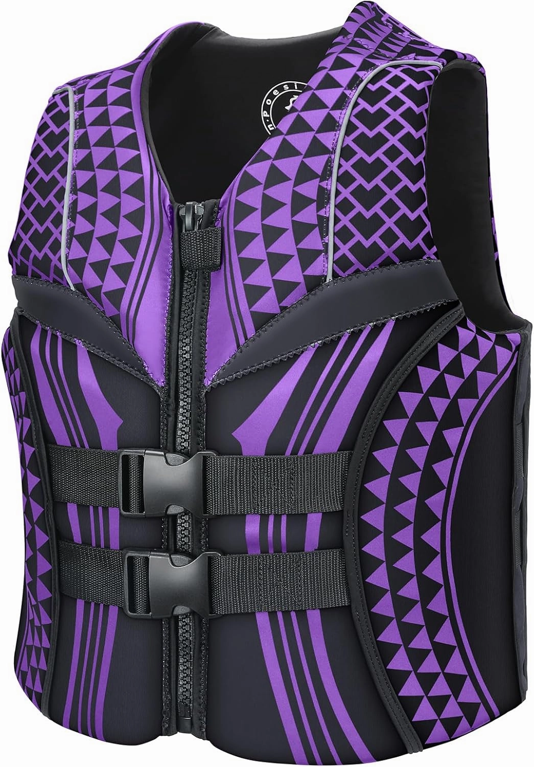 Geometric Print Life Vest, Zipper Front, Adjustable Buckles