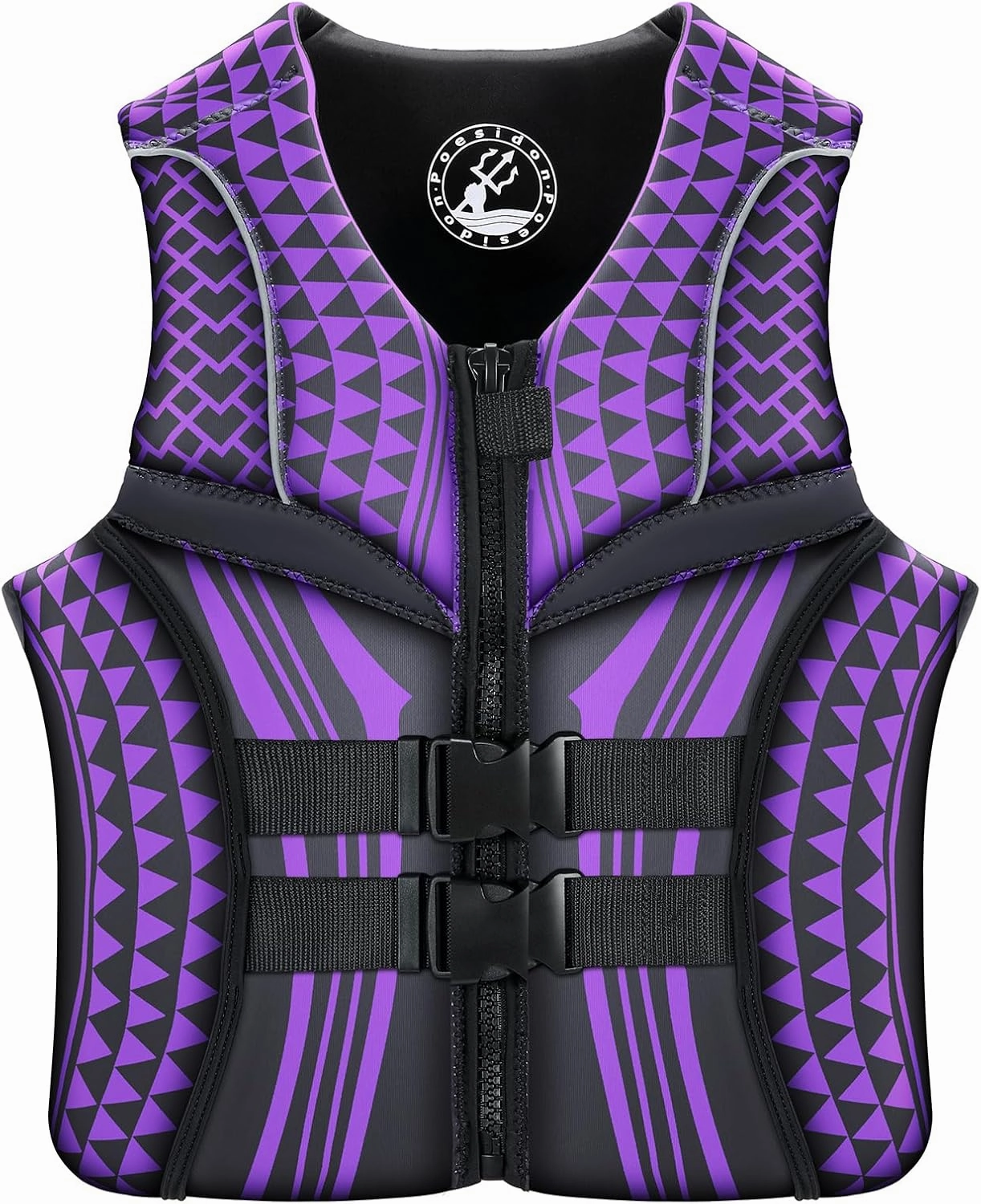 Geometric Print Life Vest, Zipper Front, Adjustable Buckles