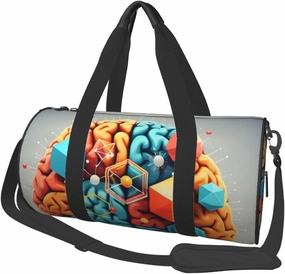Geometry Brain Image with Science Printed Travel Bag,Round Personal Item Storage bag,Foldie Duffel Bag for Traveling Vacation,Fitness,Sports