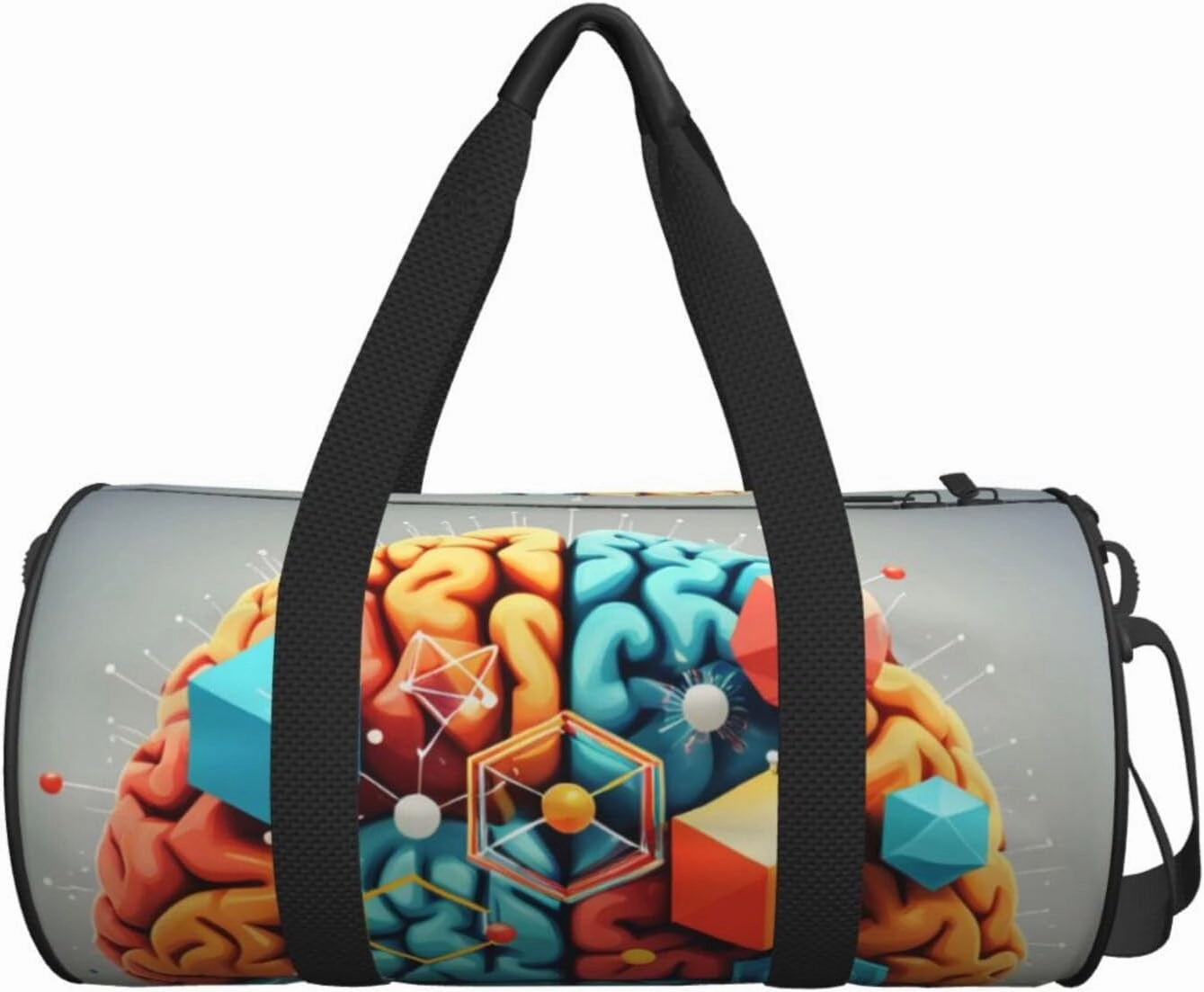 Geometry Brain Image with Science Printed Travel Bag,Round Personal Item Storage bag,Foldie Duffel Bag for Traveling Vacation,Fitness,Sports