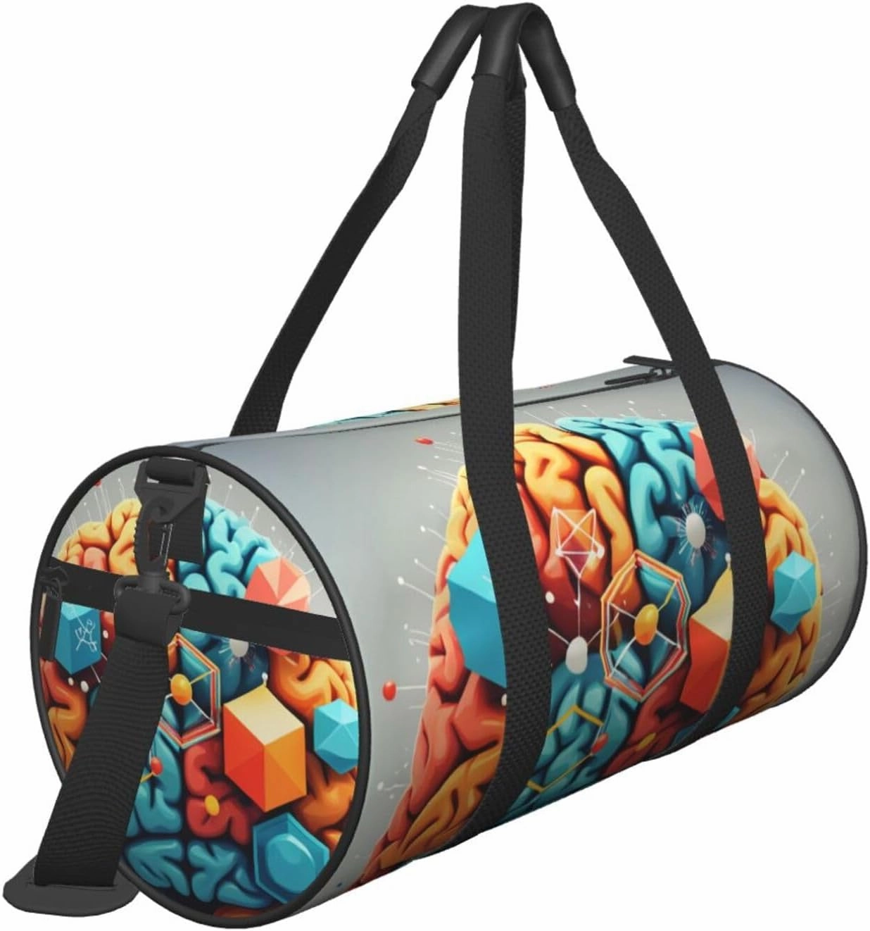 Geometry Brain Image with Science Printed Travel Bag,Round Personal Item Storage bag,Foldie Duffel Bag for Traveling Vacation,Fitness,Sports