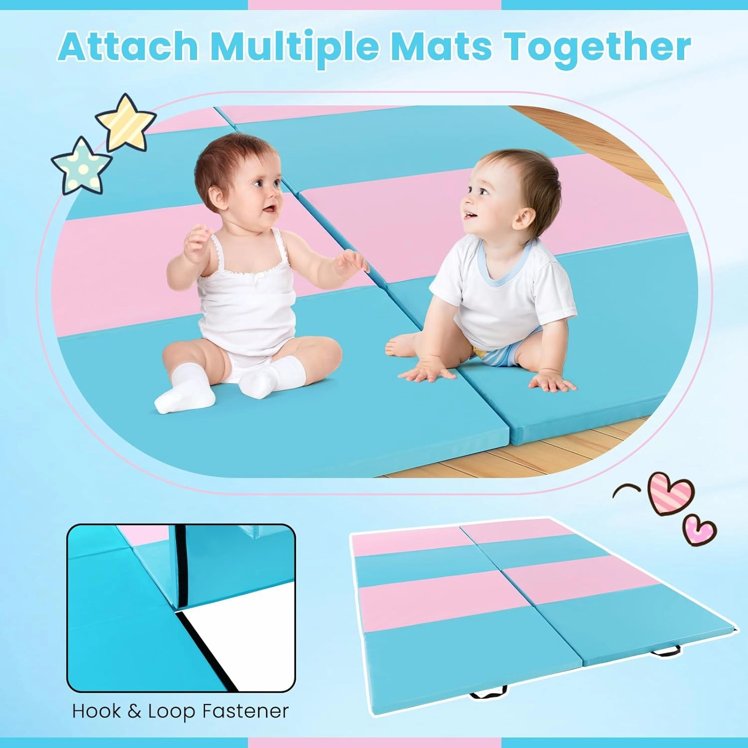 Giantex 4'x10'x 2" Gymnastics Mat, 4-Panel Folding Aerobics Exercise Mat w/Hook & Loop Fastener, Carrying Handle, Portable Tumbling Mat for Stretching Yoga Cheerleading Martial Arts