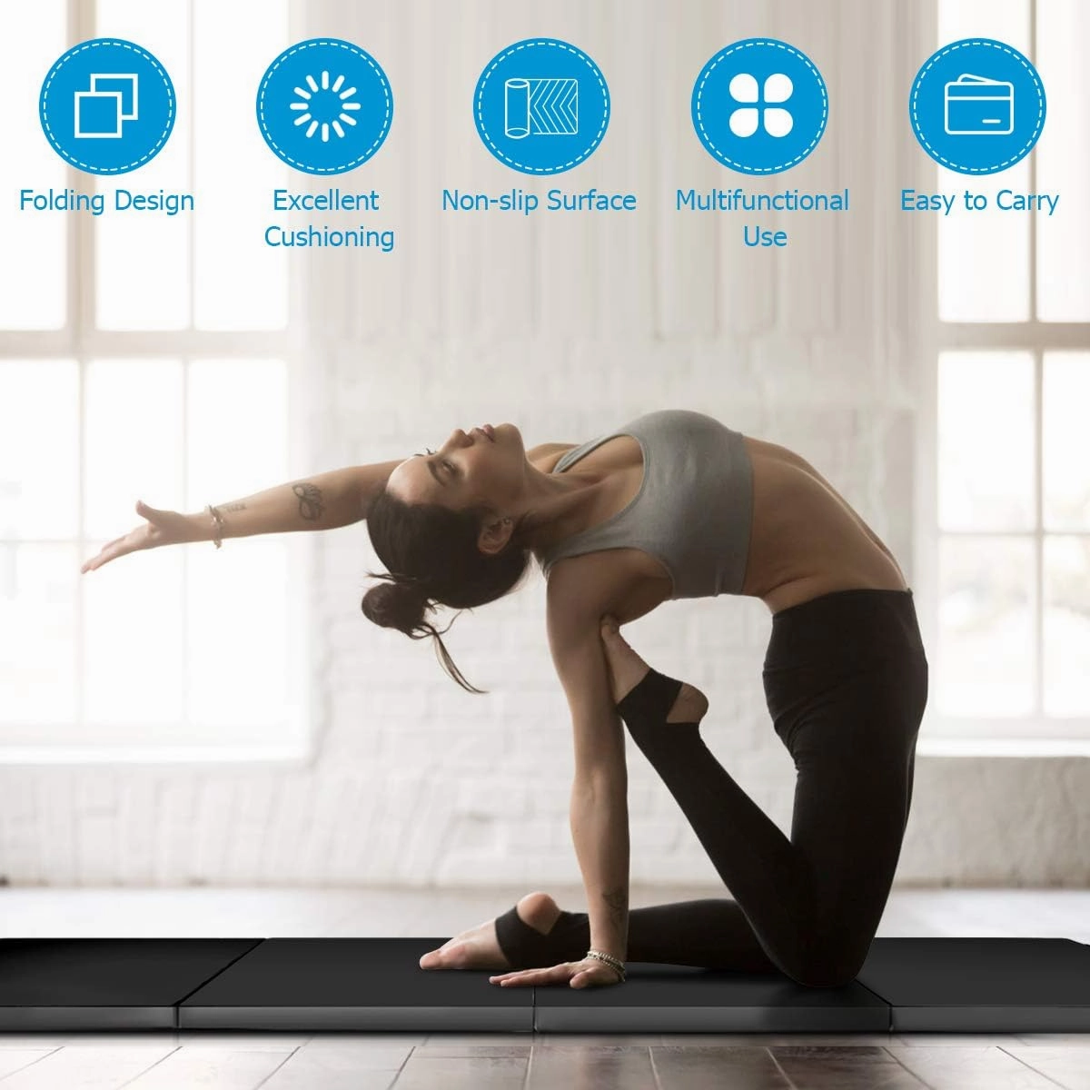 Giantex 4'x8' Gymnastics Mat, 2" Thick Folding Tumbling Mat with Carrying Handles, Foldable Gym Mat with Hook and Loop Fastener, Cheer Mats for Kids Adults Home Exercise Aerobics Fitness