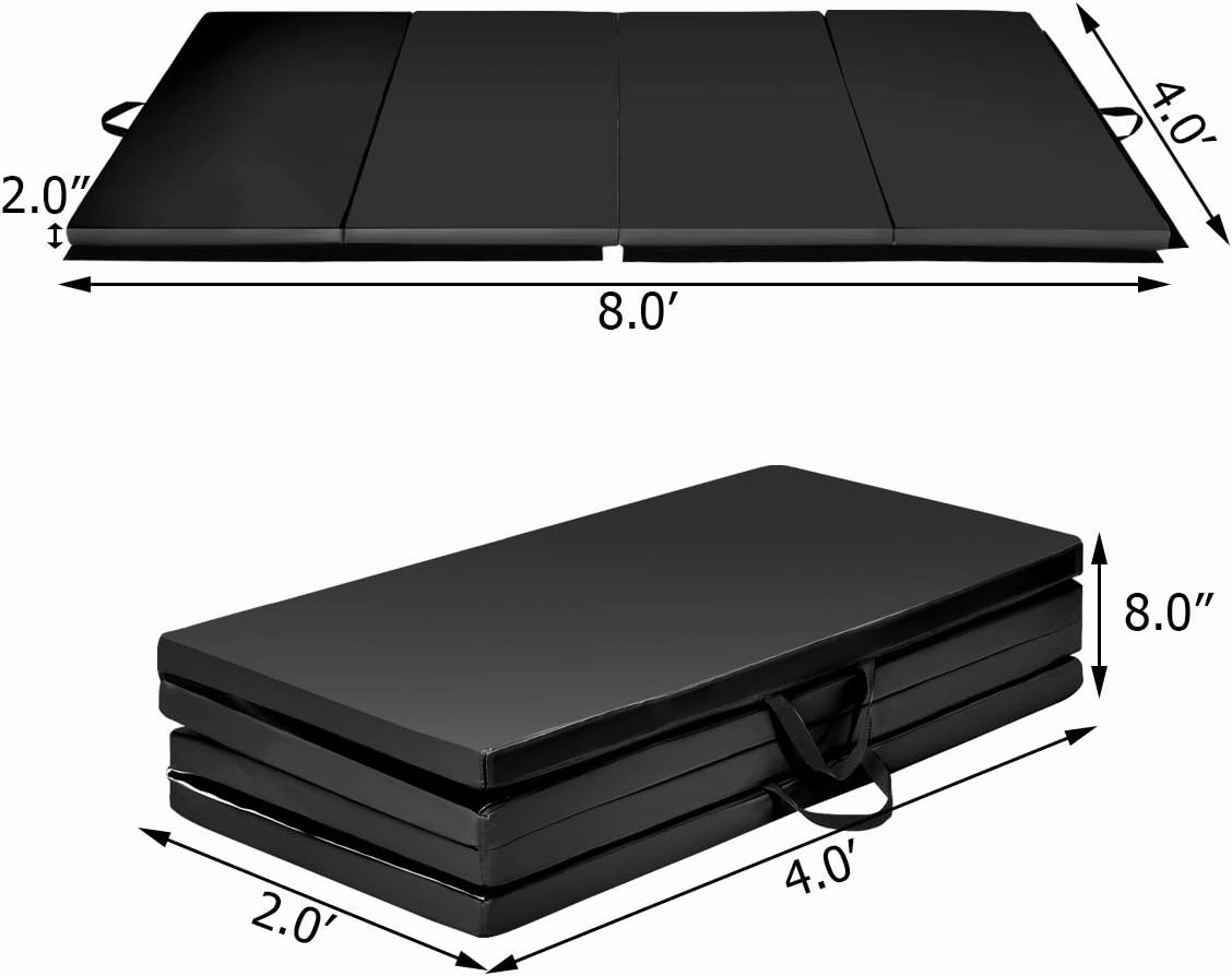 Giantex 4'x8' Gymnastics Mat, 2" Thick Folding Tumbling Mat with Carrying Handles, Foldable Gym Mat with Hook and Loop Fastener, Cheer Mats for Kids Adults Home Exercise Aerobics Fitness