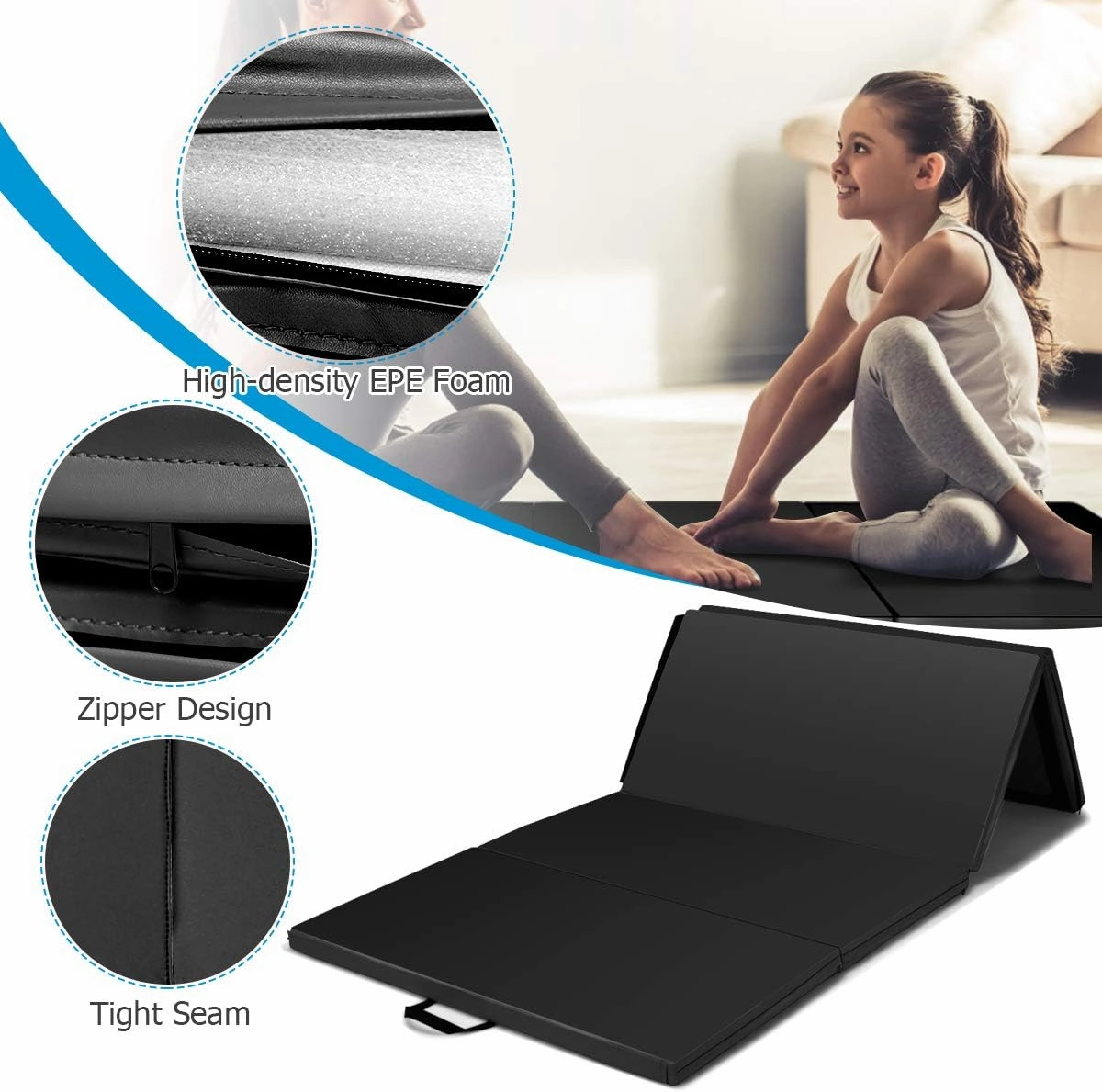 Giantex 4'x8' Gymnastics Mat, 2" Thick Folding Tumbling Mat with Carrying Handles, Foldable Gym Mat with Hook and Loop Fastener, Cheer Mats for Kids Adults Home Exercise Aerobics Fitness
