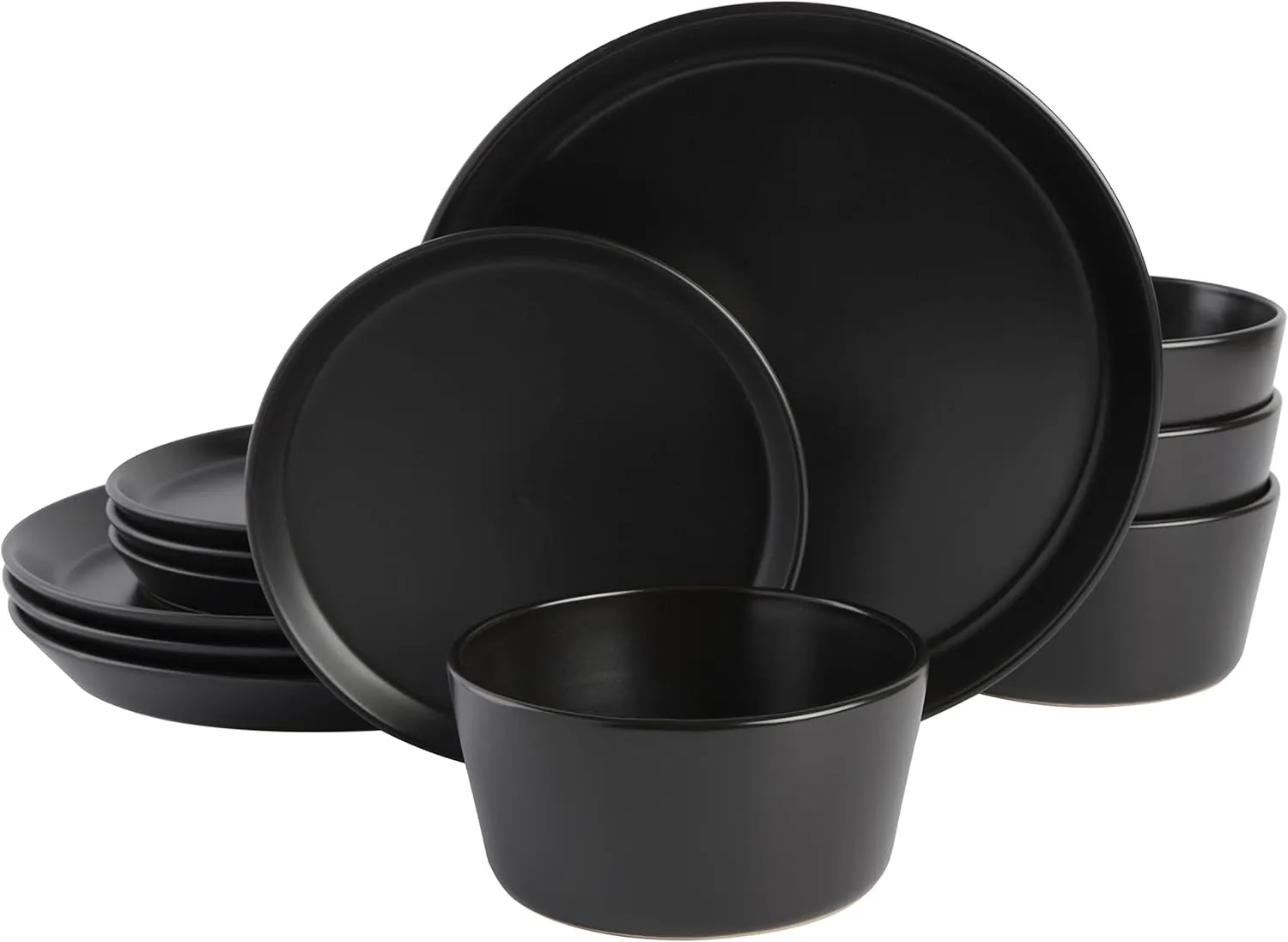 Gibson Soho Lounge Sofia Coupe Stoneware Dinnerware Set, Service for 4 (12pcs), Black