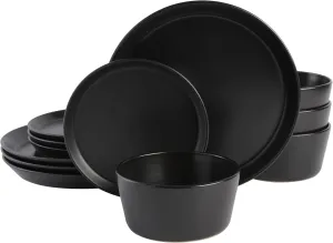 Gibson Soho Lounge Sofia Coupe Stoneware Dinnerware Set, Service for 4 (12pcs), Black