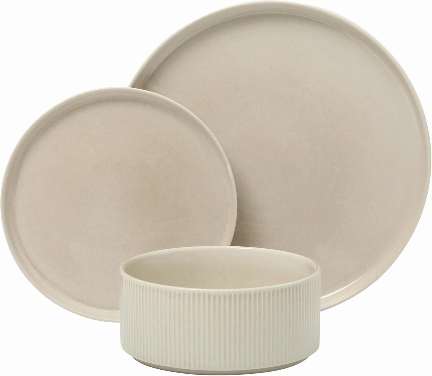 Gibson Elite Solana Coast 12 Piece Stoneware Reactive Glaze (Service for 4) Ceramic Plates and Bowls Modern Shape Embossed Dinnerware Set - Cream White