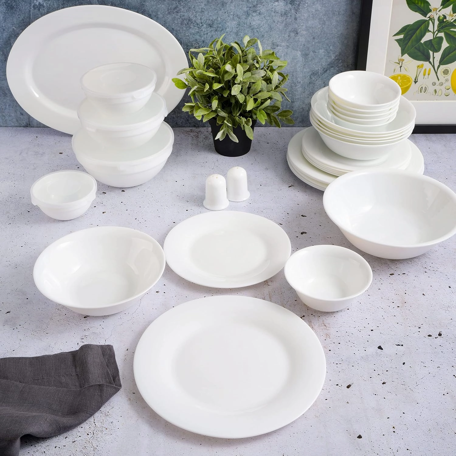Gibson Home Ultra Break and Chip Resistant Dinnerware Set, Soft Round: Service for 6 (36pcs), Opal Glass
