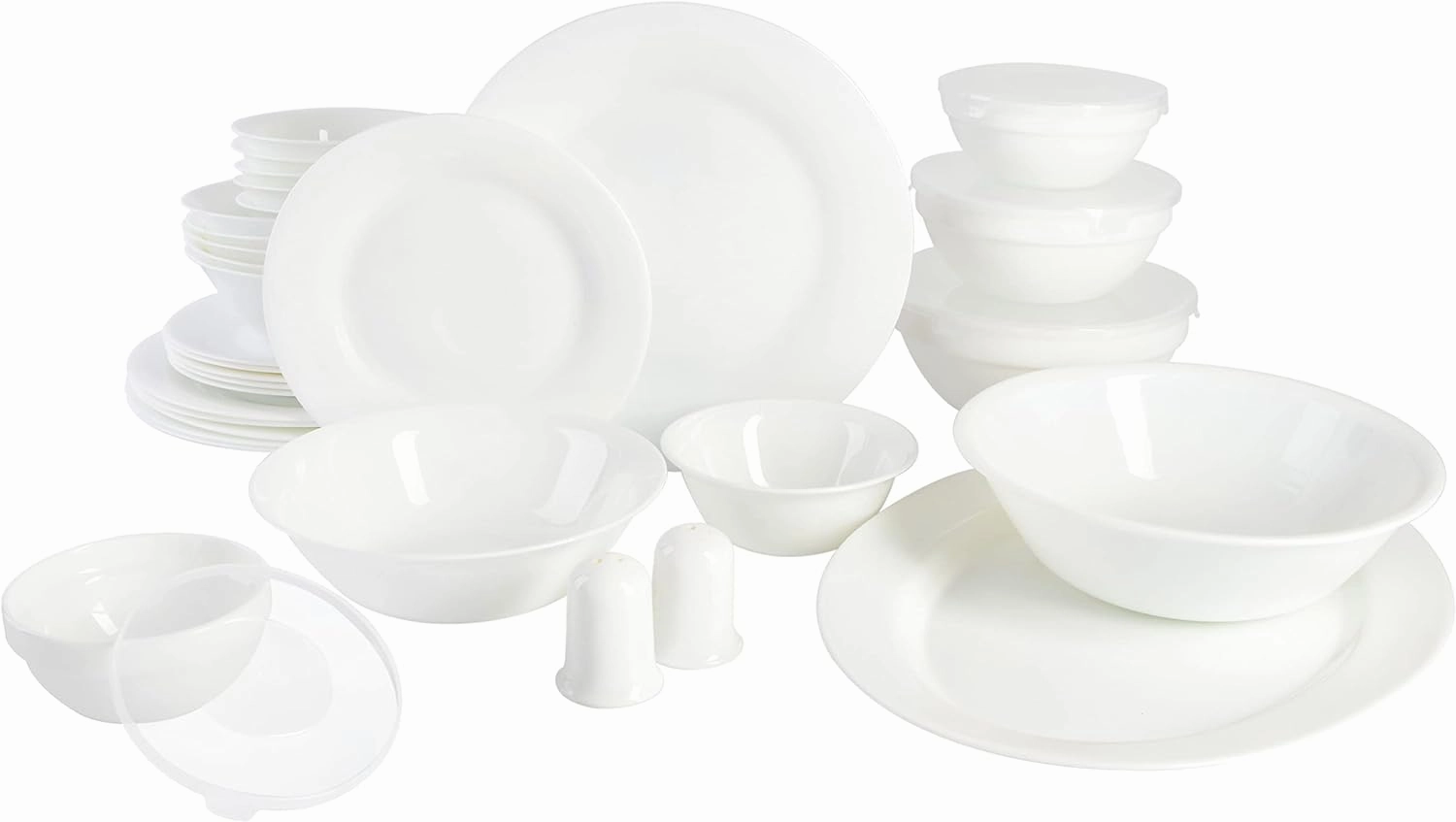 Gibson Home Ultra Break and Chip Resistant Dinnerware Set, Soft Round: Service for 6 (36pcs), Opal Glass
