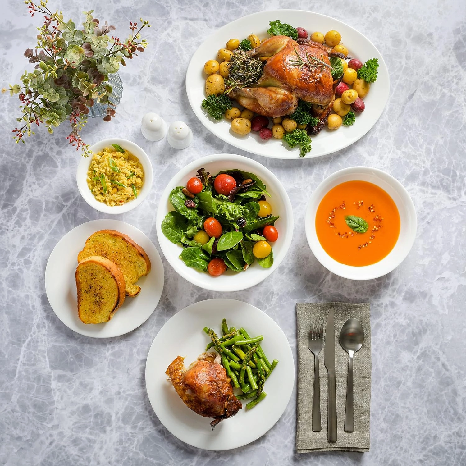 Gibson Home Ultra Break and Chip Resistant Dinnerware Set, Soft Round: Service for 6 (36pcs), Opal Glass