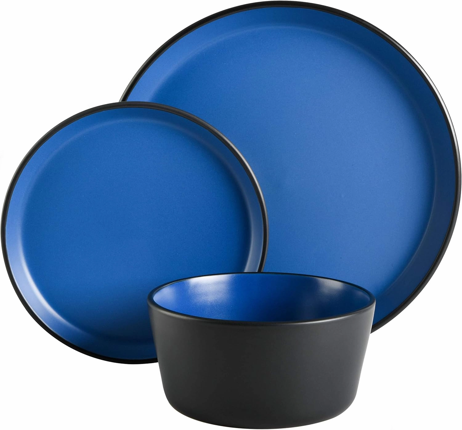 Gibson Soho Lounge Sofia Coupe Stoneware Dinnerware Set, Service for 4 (12pcs), Matte Blue