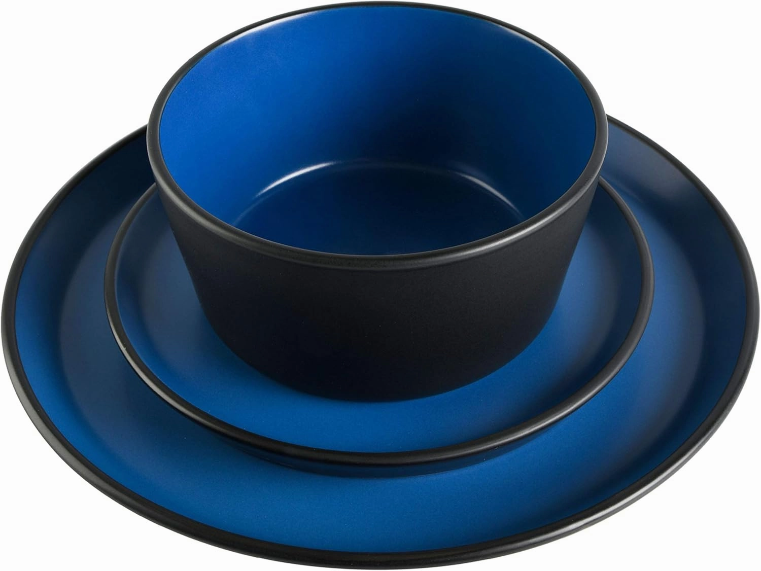 Gibson Soho Lounge Sofia Coupe Stoneware Dinnerware Set, Service for 4 (12pcs), Matte Blue