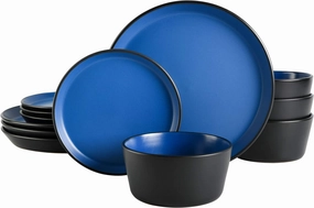 Gibson Soho Lounge Sofia Coupe Stoneware Dinnerware Set, Service for 4 (12pcs), Matte Blue