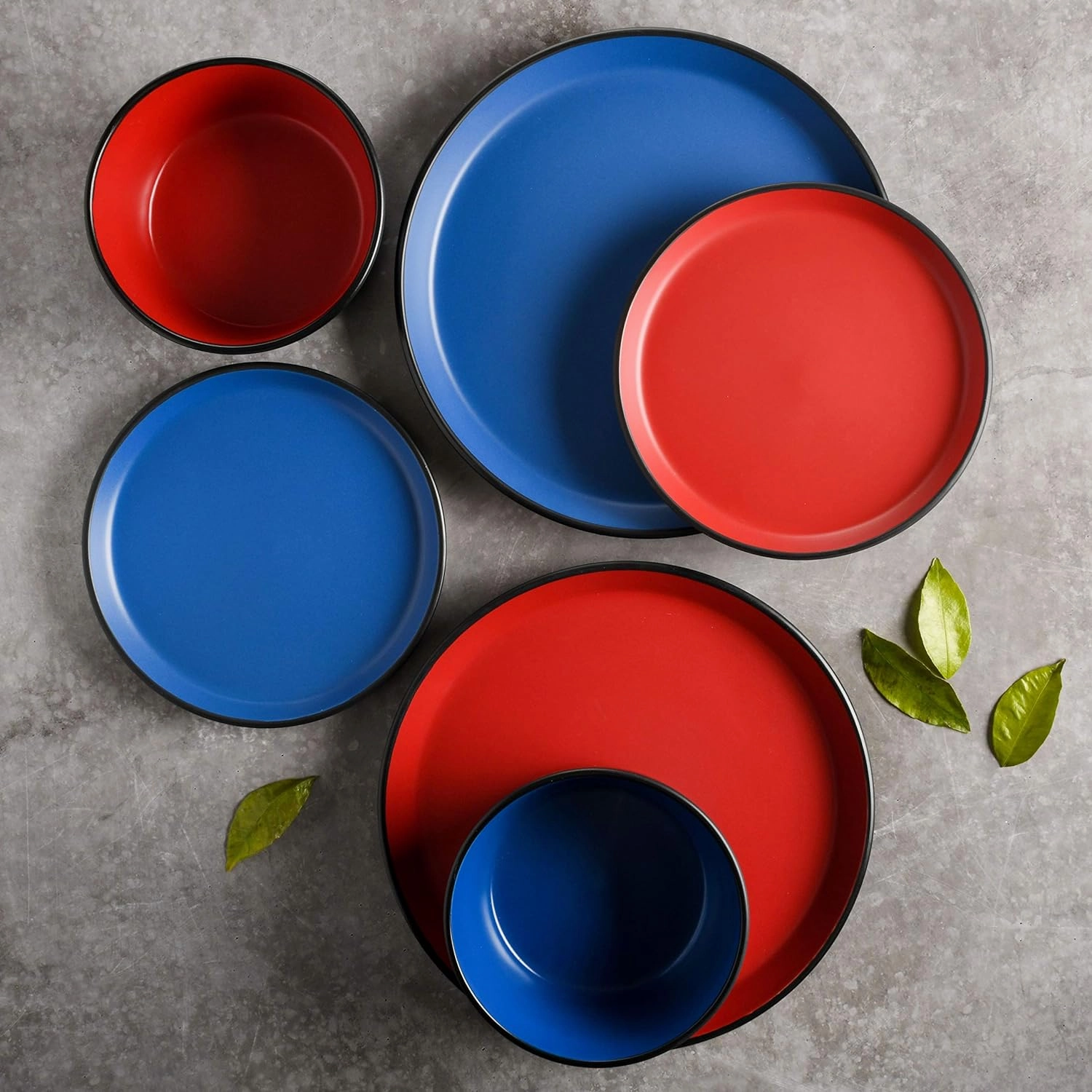 Gibson Soho Lounge Sofia Coupe Stoneware Dinnerware Set, Service for 4 (12pcs), Matte Blue