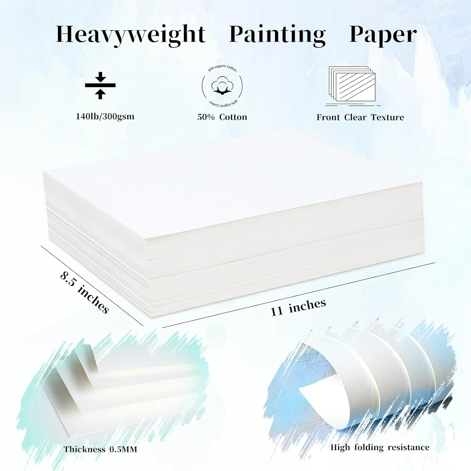 Ginitiri 150 Sheets Art Paper for Kids & Adults, 8.5x11 inches, White, Cotton, 140lb/300gsm, Cold Press, Texture Laid, Perfect for Painting, Sketching, Drawing, Arts & Crafts