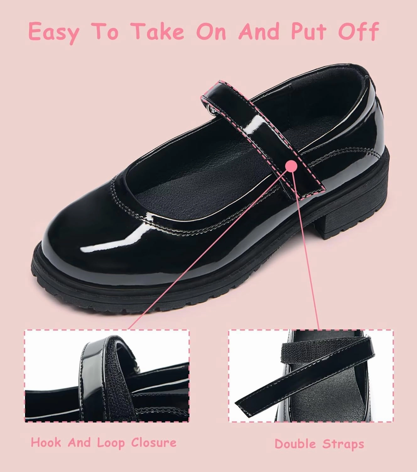 Girls School Uniform Shoes Mary Janes Dress Shoes Adjustable Strap(Little Kid/Big Kid)