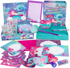 GirlZone Mermaid Writing Set - 45 Piece Letter Stationery Kit with Envelopes, Paper, Cards, Great Mermaid Gifts for Girls 9-12, Christmas & Thanksgiving Gift