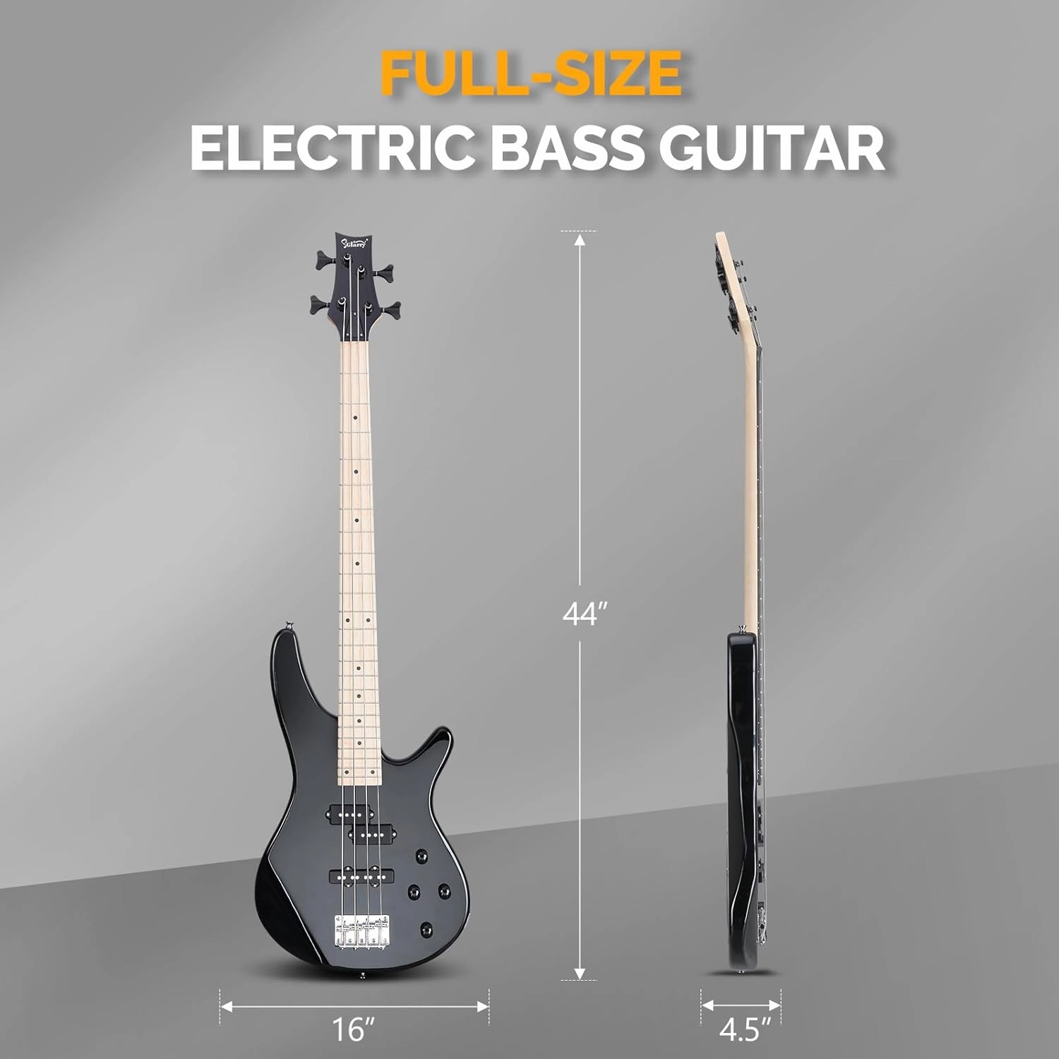 GLARRY Bass Guitar Full Size 4 String Exquisite Stylish Bass with Guitar Bag Power Line and Wrench Tool (Black, IB-Style)