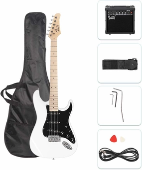 GLARRY Full Size Electric Guitar for Music Lover Beginner with 20W Amp and Accessories Pack Guitar Bag (White)