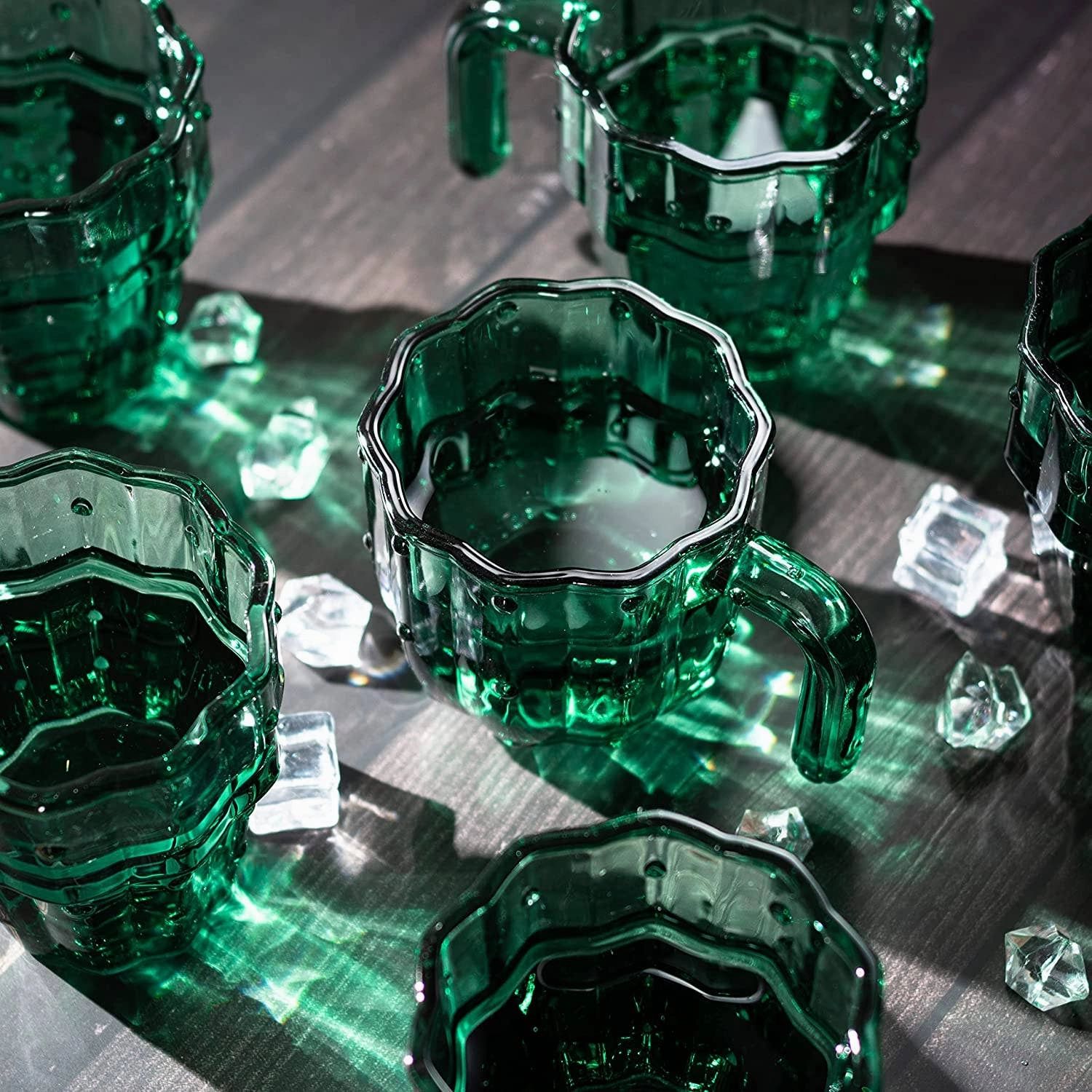 Glass Green Cactus Cups - 6 Set