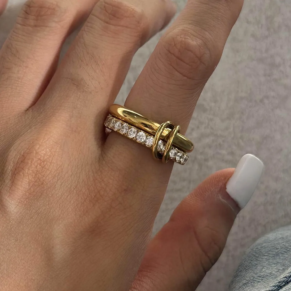 Gold Stackable Rings for Women Non Tarnish - 18K Gold Water Resistant Interlocked Stackable Ring - Stainless Steel Waterproof Gold Rings for Women Tarnish Free