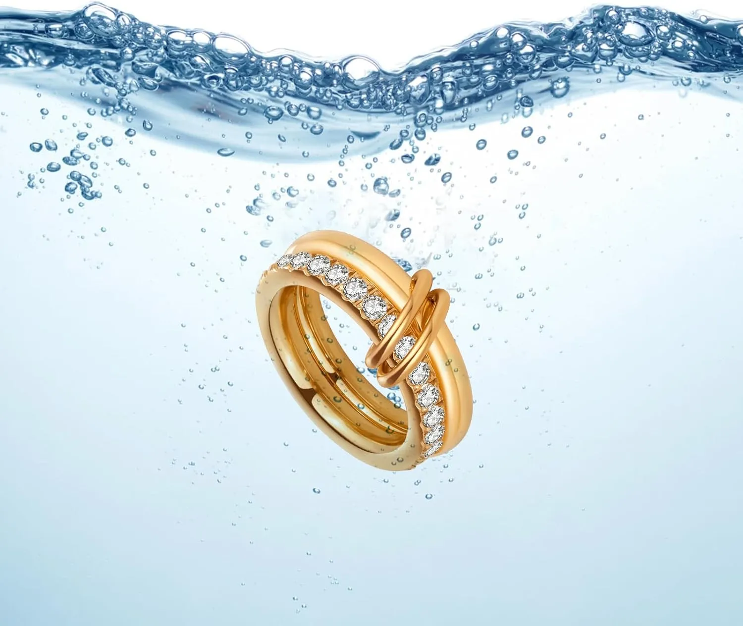 Gold Stackable Rings for Women Non Tarnish - 18K Gold Water Resistant Interlocked Stackable Ring - Stainless Steel Waterproof Gold Rings for Women Tarnish Free