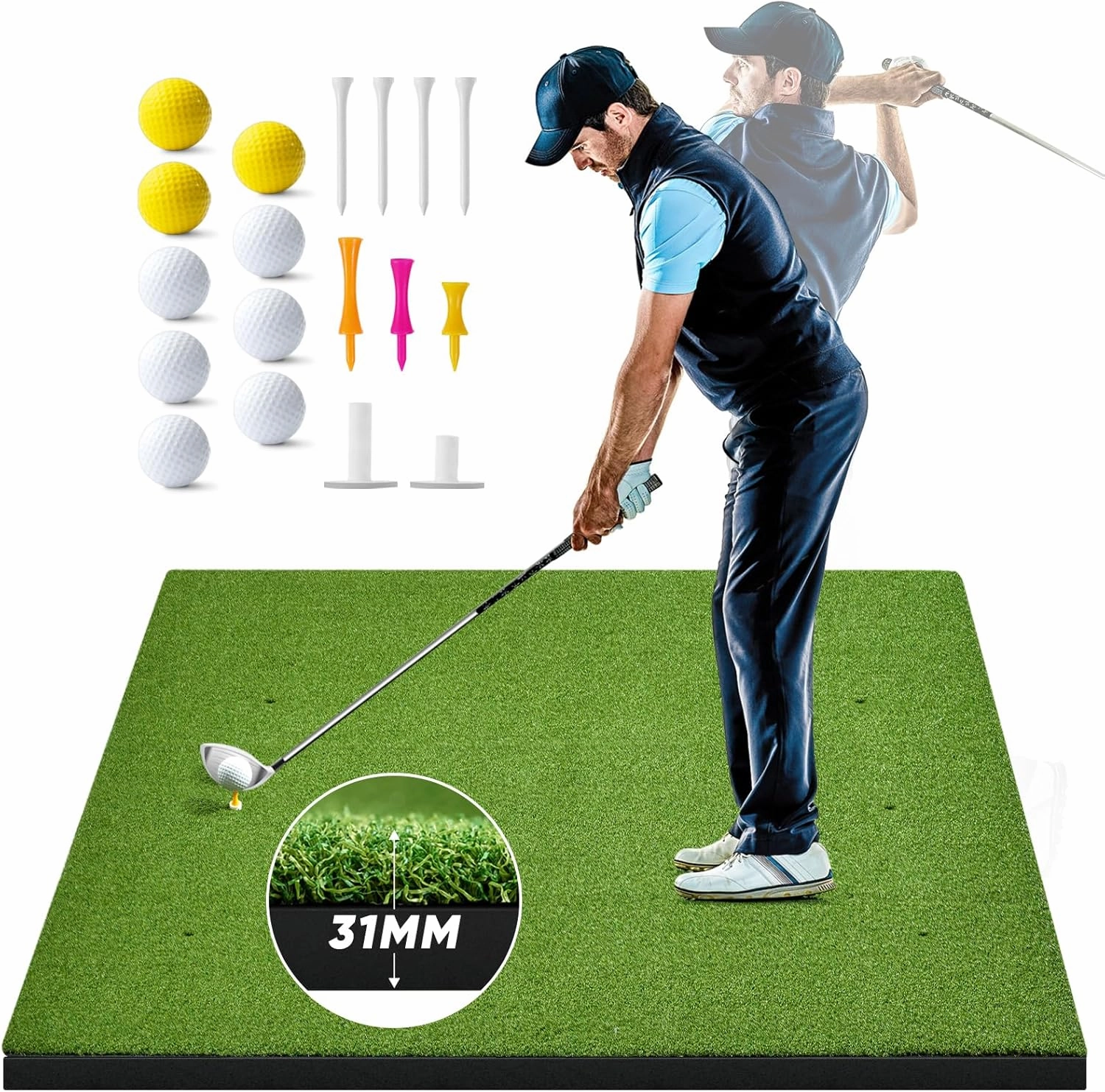 Golf Mat, ADDplus 5x4ft 31MM Thickened Golf Practice Mats, Home Training Mats Improve Golf-Lover Batting and Swing Skill, Golf Hitting Mat for Backyard, Garage Indoor Outdoor Training