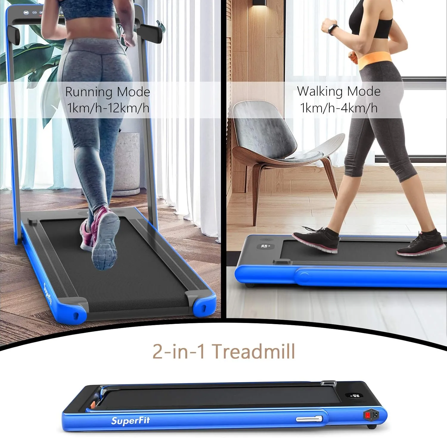 Goplus 2 in 1 Folding Treadmill with Dual Display, 2.25HP Superfit Under Desk Electric Pad Treadmill, Installation-Free, Blue Tooth Speaker, APP Control, Remote Control, Walking Jogging for Home