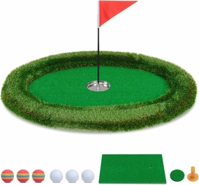Goplus Floating Golf Green for Pool, Chipping Green Mat w/Hitting Mat, Golf Balls, Flag & Tee for Golf Training Game, Golf Putting Mat for Outdoors Backyard Water
