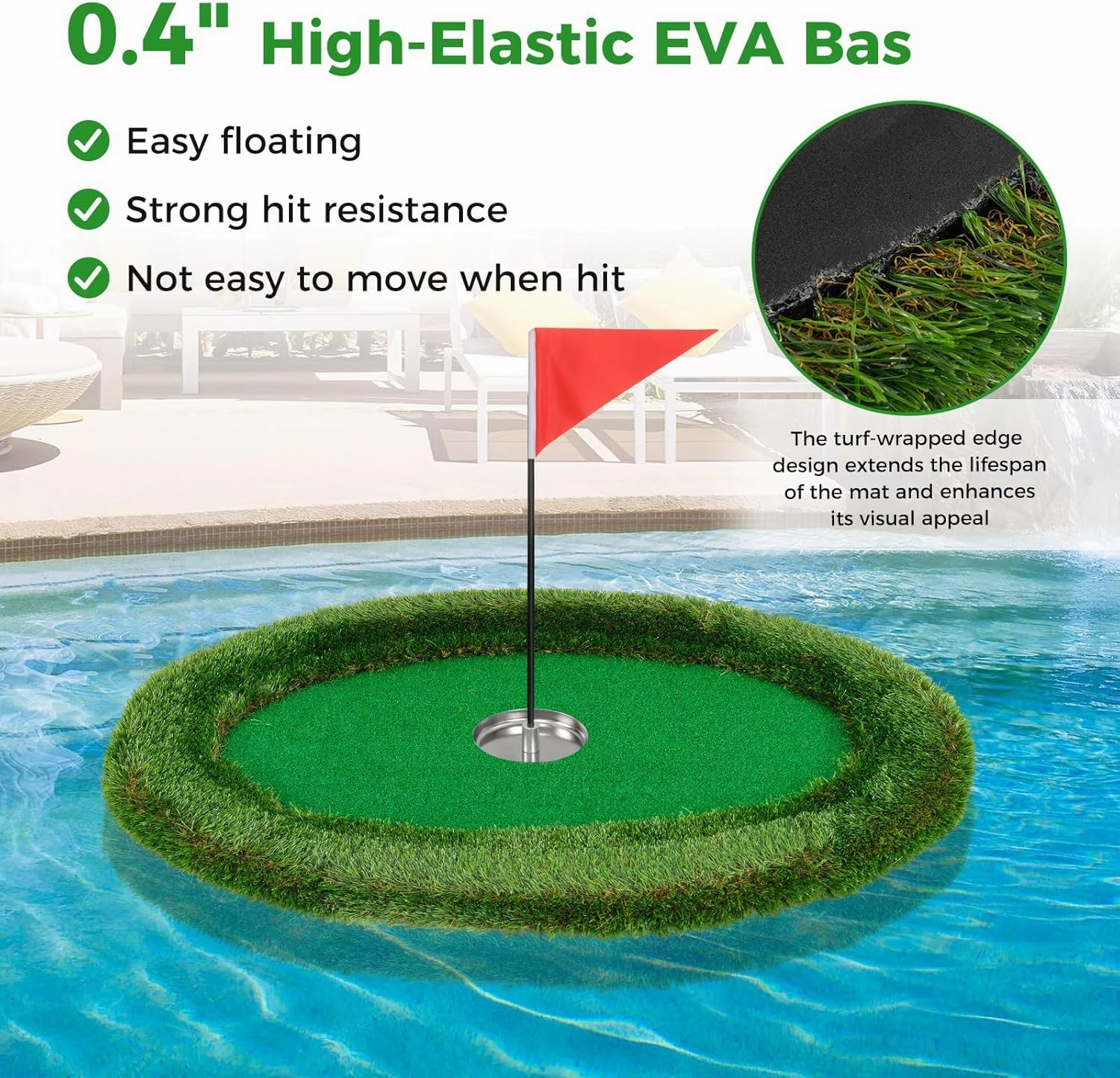 Goplus Floating Golf Green for Pool, Chipping Green Mat w/Hitting Mat, Golf Balls, Flag & Tee for Golf Training Game, Golf Putting Mat for Outdoors Backyard Water