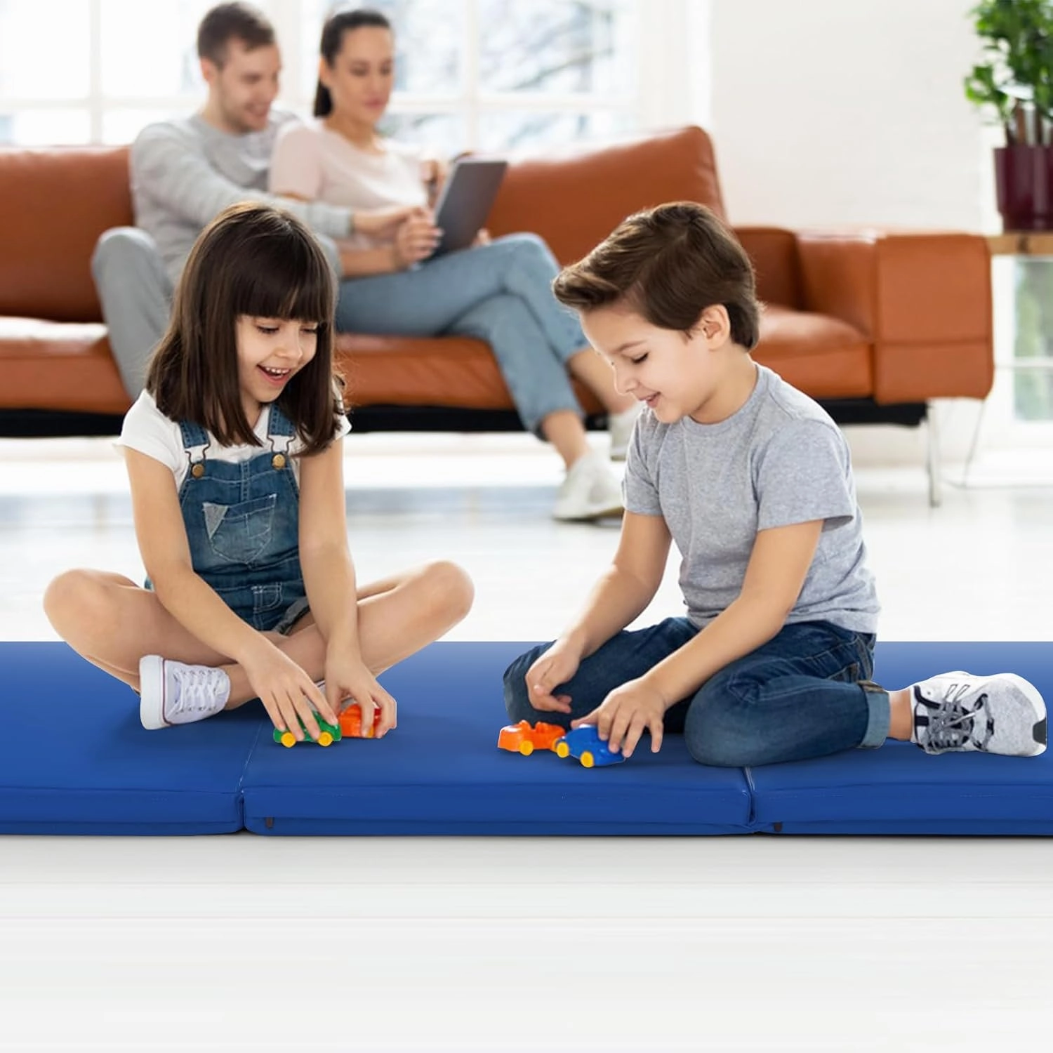Goplus Folding Gymnastics Mat, 6’ x 2’ x 2’’ Thick Tri-Fold Exercise Tumbling Mat w/Carrying Handles, Hook & Loop Fastener, Gym mats for Home Fitness Yoga Aerobics Workouts Martial Arts