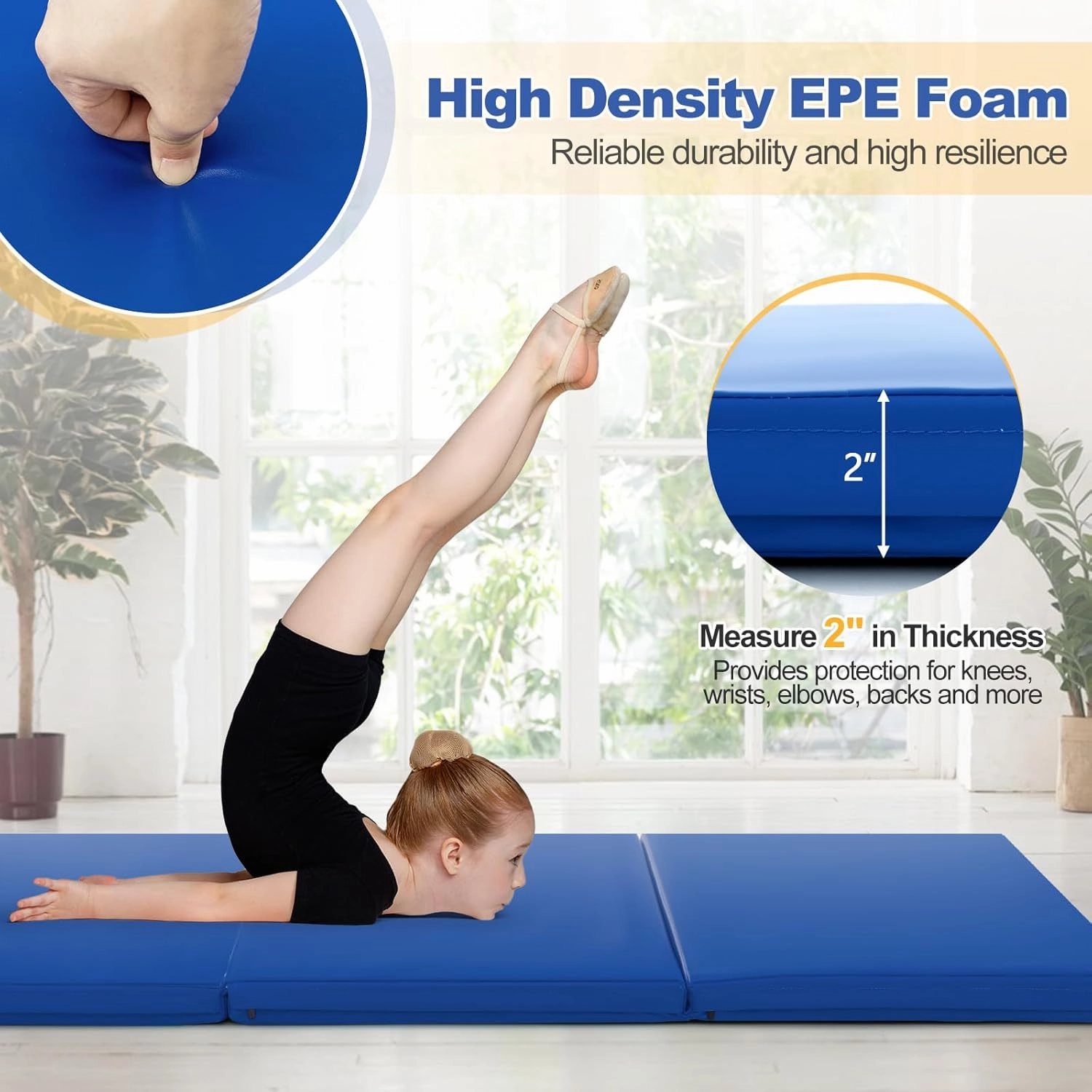 Goplus Folding Gymnastics Mat, 6’ x 2’ x 2’’ Thick Tri-Fold Exercise Tumbling Mat w/Carrying Handles, Hook & Loop Fastener, Gym mats for Home Fitness Yoga Aerobics Workouts Martial Arts