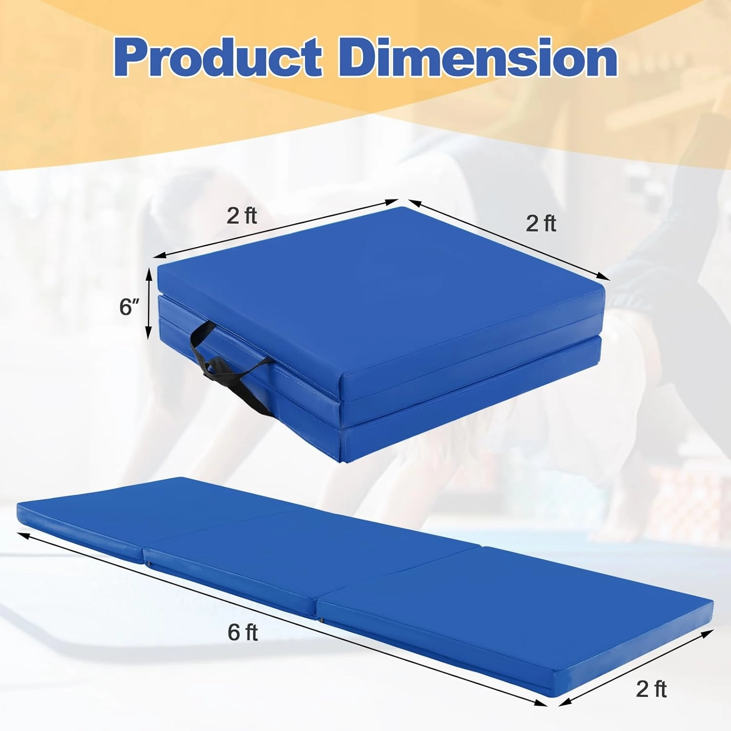 Goplus Folding Gymnastics Mat, 6’ x 2’ x 2’’ Thick Tri-Fold Exercise Tumbling Mat w/Carrying Handles, Hook & Loop Fastener, Gym mats for Home Fitness Yoga Aerobics Workouts Martial Arts