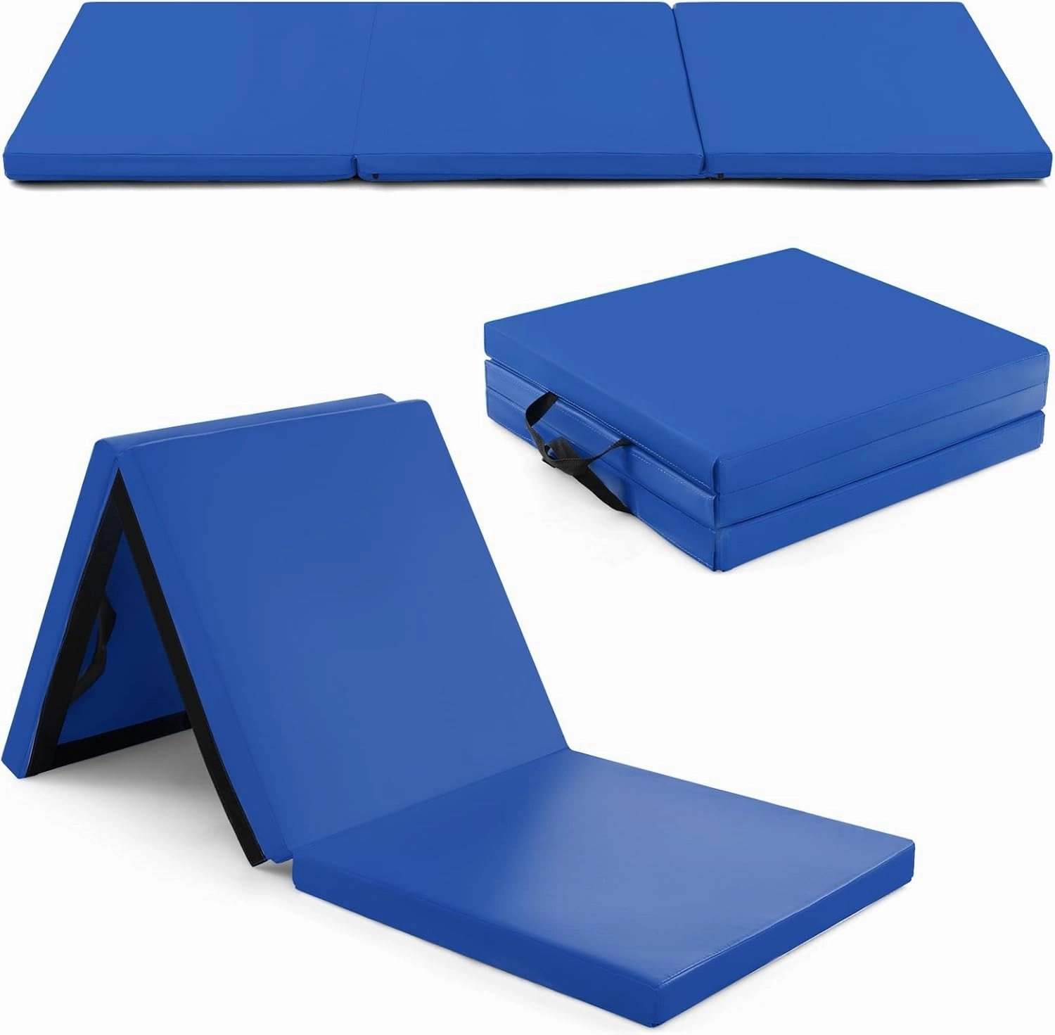 Goplus Folding Gymnastics Mat, 6’ x 2’ x 2’’ Thick Tri-Fold Exercise Tumbling Mat w/Carrying Handles, Hook & Loop Fastener, Gym mats for Home Fitness Yoga Aerobics Workouts Martial Arts