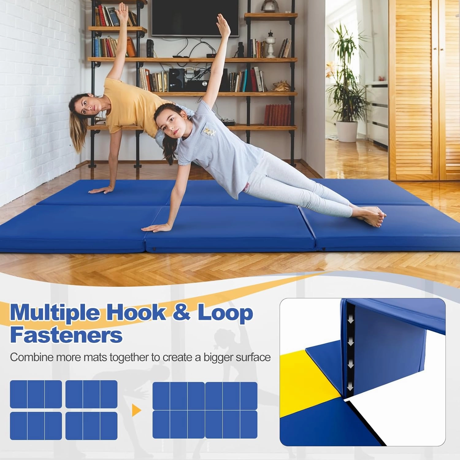 Goplus Folding Gymnastics Mat, 6’ x 2’ x 2’’ Thick Tri-Fold Exercise Tumbling Mat w/Carrying Handles, Hook & Loop Fastener, Gym mats for Home Fitness Yoga Aerobics Workouts Martial Arts