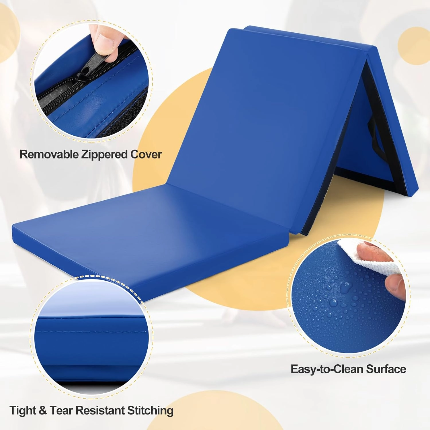 Goplus Folding Gymnastics Mat, 6’ x 2’ x 2’’ Thick Tri-Fold Exercise Tumbling Mat w/Carrying Handles, Hook & Loop Fastener, Gym mats for Home Fitness Yoga Aerobics Workouts Martial Arts