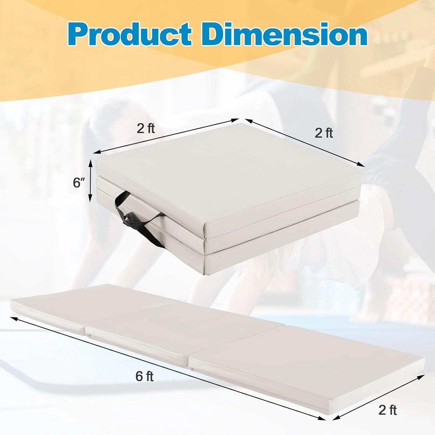 Goplus Folding Gymnastics Mat, 6’ x 2’ x 2’’ Thick Tri-Fold Exercise Tumbling Mat w/Carrying Handles, Hook & Loop Fastener, Gym mats for Home Fitness Yoga Aerobics Workouts Martial Arts