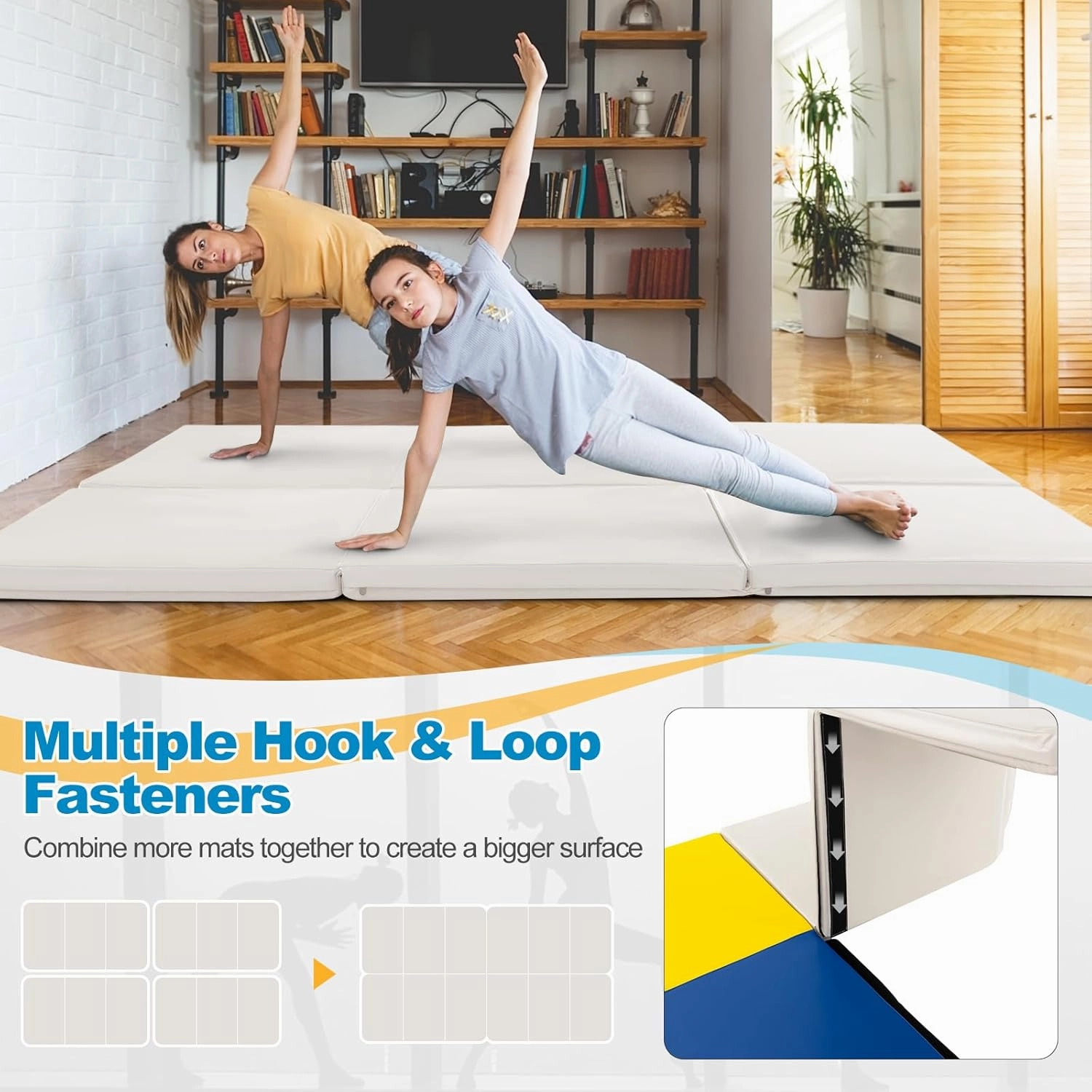 Goplus Folding Gymnastics Mat, 6’ x 2’ x 2’’ Thick Tri-Fold Exercise Tumbling Mat w/Carrying Handles, Hook & Loop Fastener, Gym mats for Home Fitness Yoga Aerobics Workouts Martial Arts